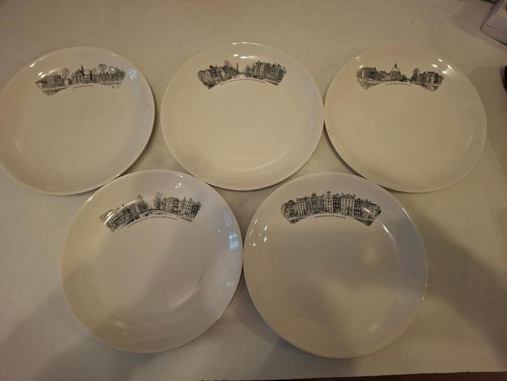 Amsterdams Grachtenservies - 5 verschillende platte borden, Antiek en Kunst, Antiek | Servies los, Ophalen of Verzenden