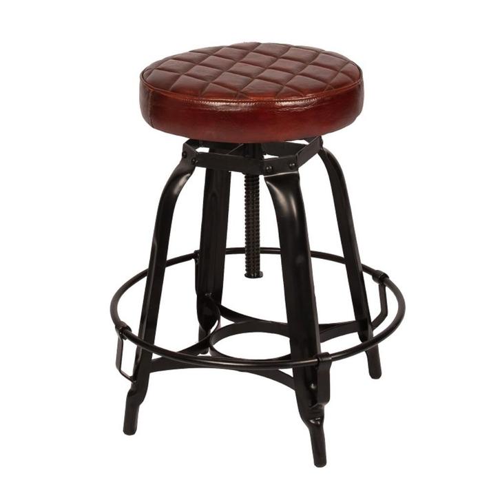 Vintage Krukje Verstelbaar Kruk Bijzetkruk met Leer NIEUW, Huis en Inrichting, Krukjes, Nieuw, Overige materialen, In hoogte verstelbaar