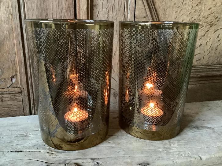NIEUW luxe fors glazen windlichten met slangenprint, Huis en Inrichting, Woonaccessoires | Kandelaars en Kaarsen, Nieuw, Minder dan 25 cm