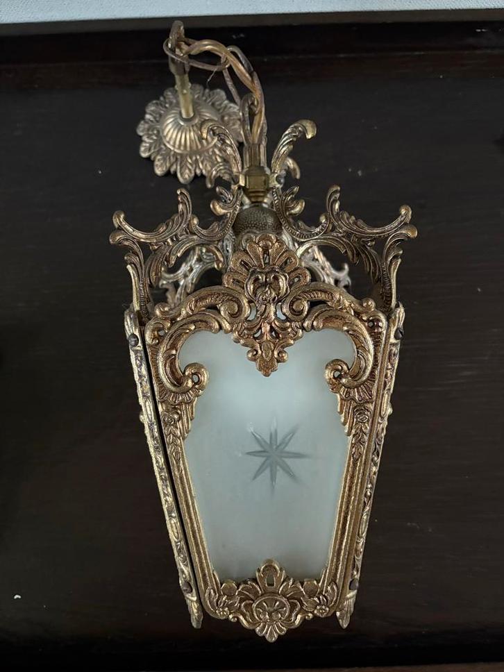 Vintage Goudkleurig / brons kleurige Hanglamp met Ster, Antiek en Kunst, Antiek | Lampen, Ophalen of Verzenden