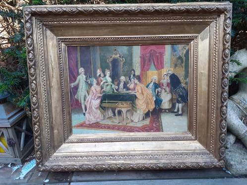 Olieverf/Paneel/Sierlijst "Het Soiree" 19e Eeuws Meesterwerk, Antiek en Kunst, Kunst | Schilderijen | Klassiek, Ophalen of Verzenden