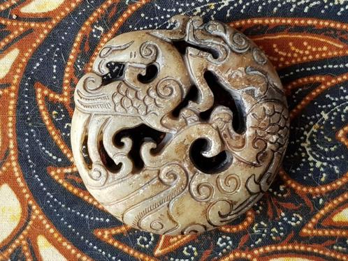 Mooi antiek Oosters fabeldier amulet van jade 5,2 cm., Antiek en Kunst, Kunst | Niet-Westerse kunst, Ophalen of Verzenden