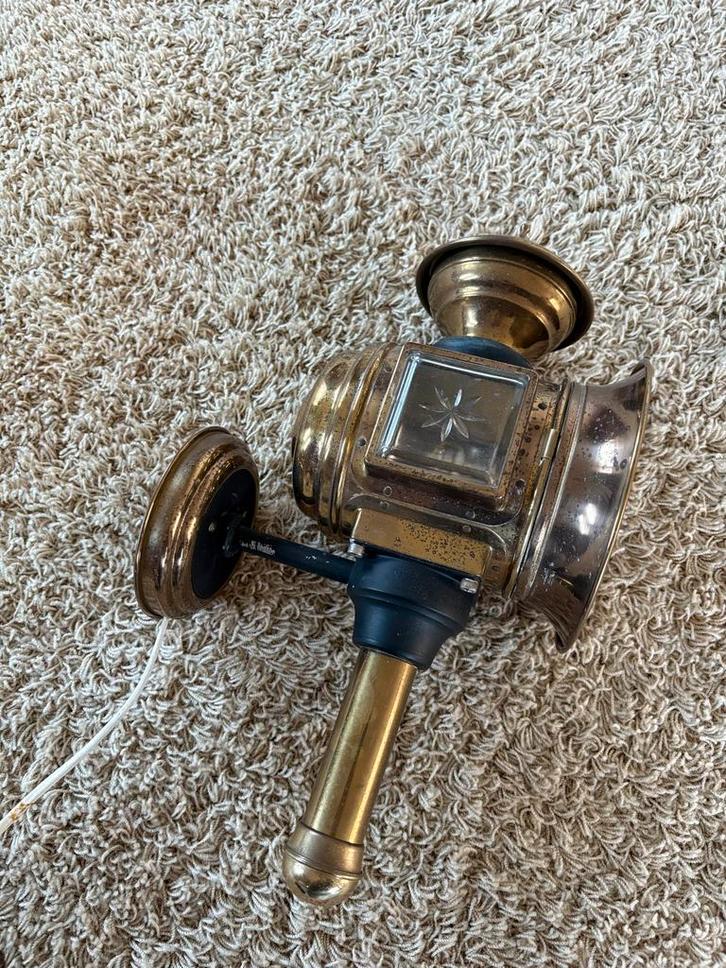 Antieke messing koetslantaarn - wandlamp, Huis en Inrichting, Lampen | Wandlampen, Gebruikt, Glas, Ophalen