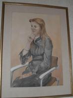 Ton Pape XL olieverfschilderij 1977 meisje op stoel 63x86, Ophalen