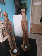 2  houten nepalse  kandelaars, Ophalen of Verzenden, Nieuw, Hout, 25 tot 50 cm