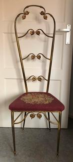 Chiavari Italy antieken koperen stoel met geborduurde zit, Ophalen