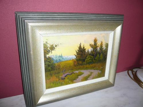 Schilderij dennenbomen bos in mooie lijst 30x36cm, Antiek en Kunst, Kunst | Schilderijen | Klassiek, Ophalen of Verzenden