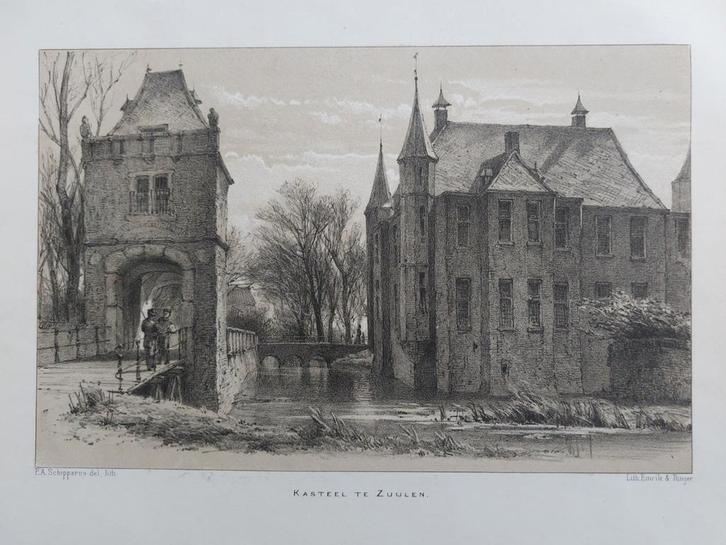 31 / Kasteel Zuylen - Zuilen / Zuijlen Litho uit 1882, Antiek en Kunst, Kunst | Litho's en Zeefdrukken, Ophalen of Verzenden