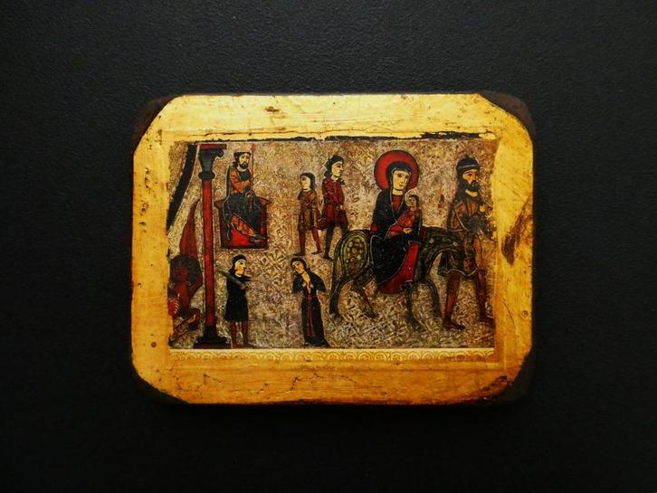 Icoon De vlucht naar Egypte omrand met bladgoud Maria Jezus, Antiek en Kunst, Antiek | Religie, Ophalen of Verzenden