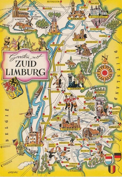 ZUID LIMBURG Landkaart (Rechte Rand), Verzamelen, Ansichtkaarten | Nederland, Ongelopen, Limburg, 1960 tot 1980, Verzenden