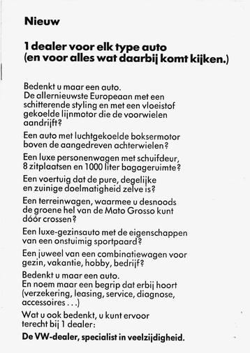 VW Volkswagen Kever Cabriolet Passat 412 K70 181 brochure  beschikbaar voor biedingen
