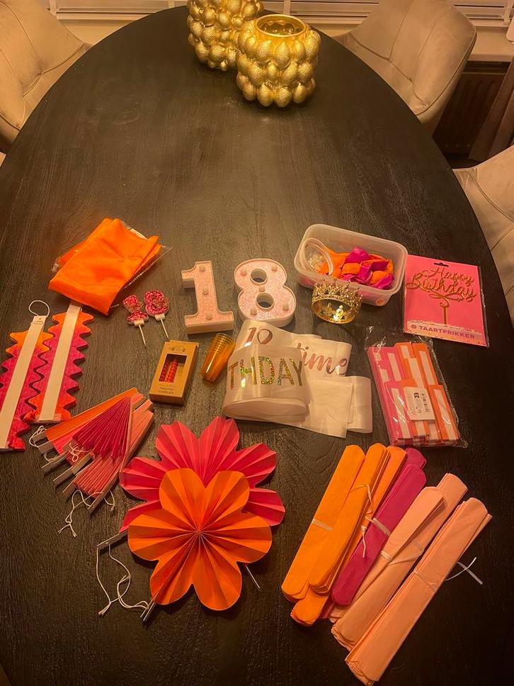 18 Jaar Versiering Oranje Roze Feest, Hobby en Vrije tijd, Feestartikelen, Nieuw, Versiering, Verjaardag, Ophalen of Verzenden
