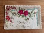 Oude Embossed Rozen Kaart Verjaardagskaart, Ophalen of Verzenden, Voor 1920, Natuur