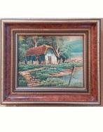 Olieverf schilderij met huisje en water, Ophalen of Verzenden