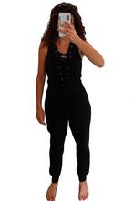 Zwarte jumpsuit met veters - Maat M, Kleding | Dames, Jumpsuits, Maat 38/40 (M), Zwart, Ophalen of Verzenden, Onbekend