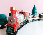 Vintage Kerst treintje met baan - trein kerstman deco, Diversen, Kerst, Ophalen of Verzenden, Gebruikt