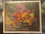 Olie op doek schilderij bloemenpracht 61x51cm oranjetinten, Ophalen, Zo goed als nieuw, Schilderij, 50 tot 75 cm