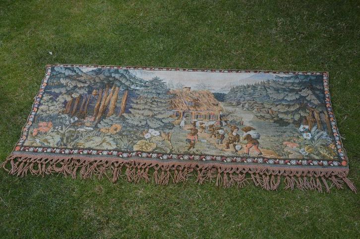 Oud wandkleed / gobelin van sneeuwwitje en de zeven dwergen, Huis en Inrichting, Woonaccessoires | Wanddecoraties, Gebruikt, Ophalen of Verzenden