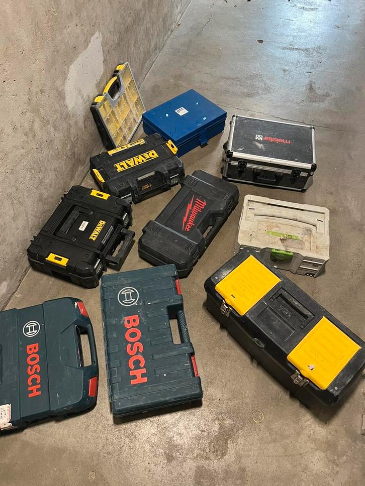 Dewalt-Bosch-Stanley-PTT-Milwaukee- Meister-Festool, Doe-het-zelf en Verbouw, Gereedschapskisten, Zo goed als nieuw, Gevuld, Ophalen of Verzenden