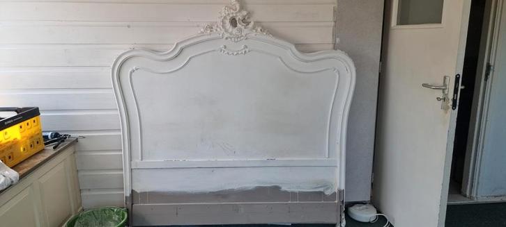 Antiek hoofdbord, Huis en Inrichting, Slaapkamer | Bedden, Gebruikt, Eenpersoons, Hout, Wit, Ophalen of Verzenden
