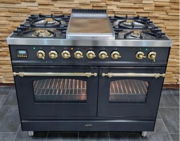 🔥Luxe Fornuis Boretti 100cm antraciet + messing frytop beschikbaar voor biedingen