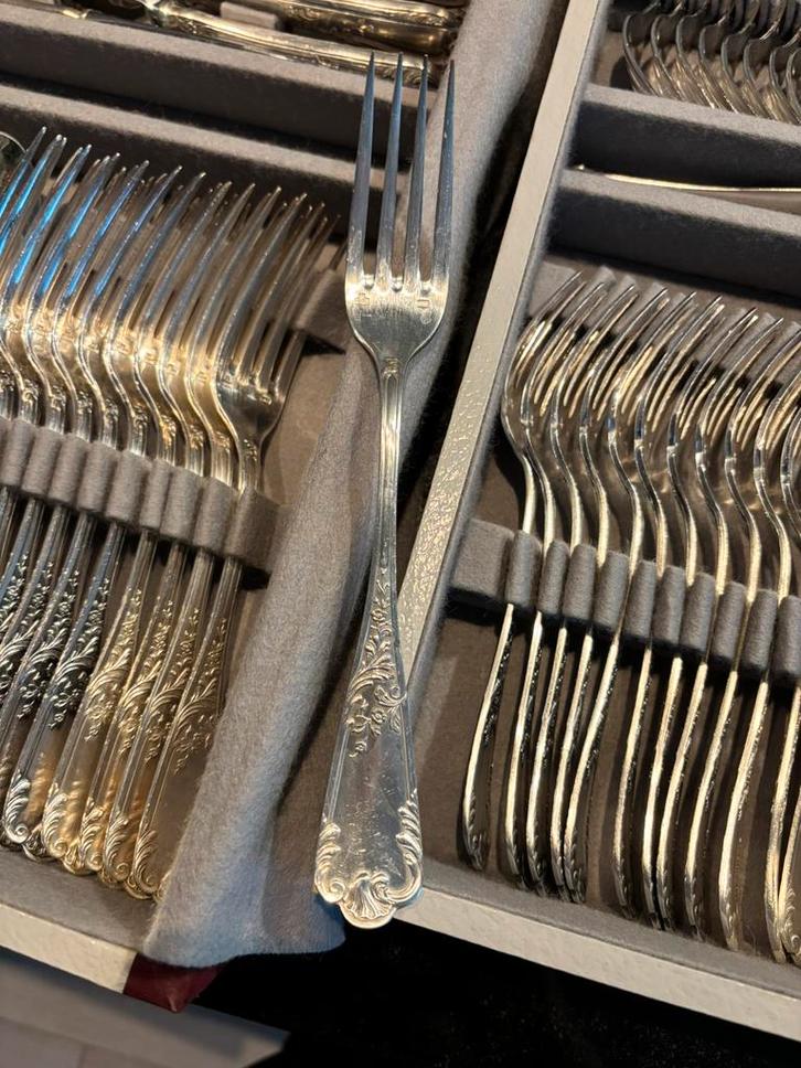 Bestekset verzilverd 12 persoons, Huis en Inrichting, Keuken | Bestek, Zo goed als nieuw, Zilver, Ophalen