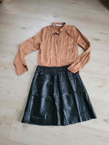 Herfst! Leuk setje Rok leer en blouse bruin cognac costes m beschikbaar voor biedingen