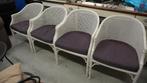 4 witte rotan/webbing stoelen, Huis en Inrichting, Stoelen, Riet of Rotan, Vier, Gebruikt, Wit