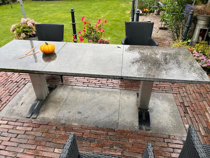 Tuinset met stenen tafel en 6 stoelen., Tuin en Terras, Tuinsets en Loungesets, Gebruikt, Kunststof, Ophalen of Verzenden