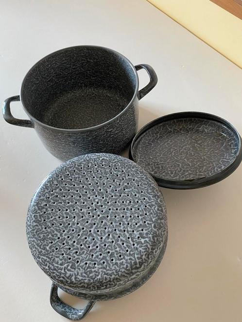 Vintage Emaille Pannenset 3-delig, Huis en Inrichting, Keuken | Potten en Pannen, Gebruikt, Pannenset, Overige materialen, Ophalen