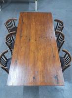 KOOPJE: Eettafel van oude eiken wagonplanken /wagondelen, Verzenden, Eikenhout, 50 tot 100 cm, Vijf personen of meer