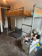 Hoogslaper en bureau van steigerhout steigerbuizen Hout-Art, Ophalen, Zo goed als nieuw, Hoogslaper