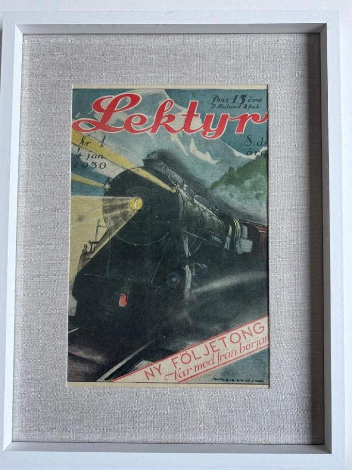 Trein - 1930 Vintage Zweeds Super O U D retro look, Antiek en Kunst, Kunst | Etsen en Gravures, Ophalen of Verzenden