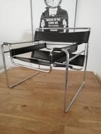 Marcel Breuer Bauhaus Wassily chair zwart leer chroom staal, Huis en Inrichting, Gebruikt, Minder dan 75 cm, Ophalen of Verzenden