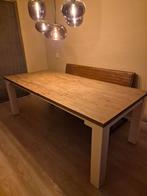 Grote eettafel met wit onderstel en bruin blad, Huis en Inrichting, Tafels | Eettafels, Ophalen