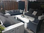 Stijgerhoutte banken met kussen en tafel, Tuin en Terras, Tuinbanken, Ophalen, Gebruikt, Hout