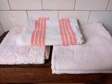 mooie set 4x vintage handdoeken oranje, wit, zalm, jaren 60  beschikbaar voor biedingen