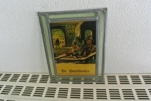 Antieke Glas en Loodraam handgemaakt De Pottebacker, Antiek en Kunst, Curiosa en Brocante, Ophalen of Verzenden