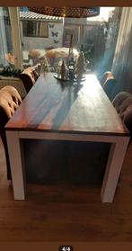 Stijlvolle eettafel met houten blad en witte poten, Huis en Inrichting, Tafels | Eettafels, Gebruikt, 50 tot 100 cm, 150 tot 200 cm