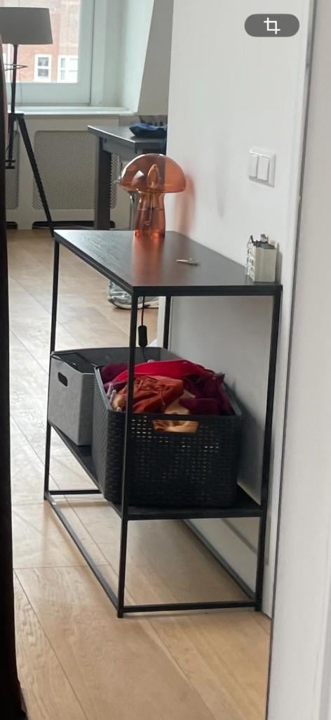 Smalle sidetable / haltafel – zwart metaal, Huis en Inrichting, Tafels | Sidetables, Ophalen, 50 tot 100 cm, Zo goed als nieuw