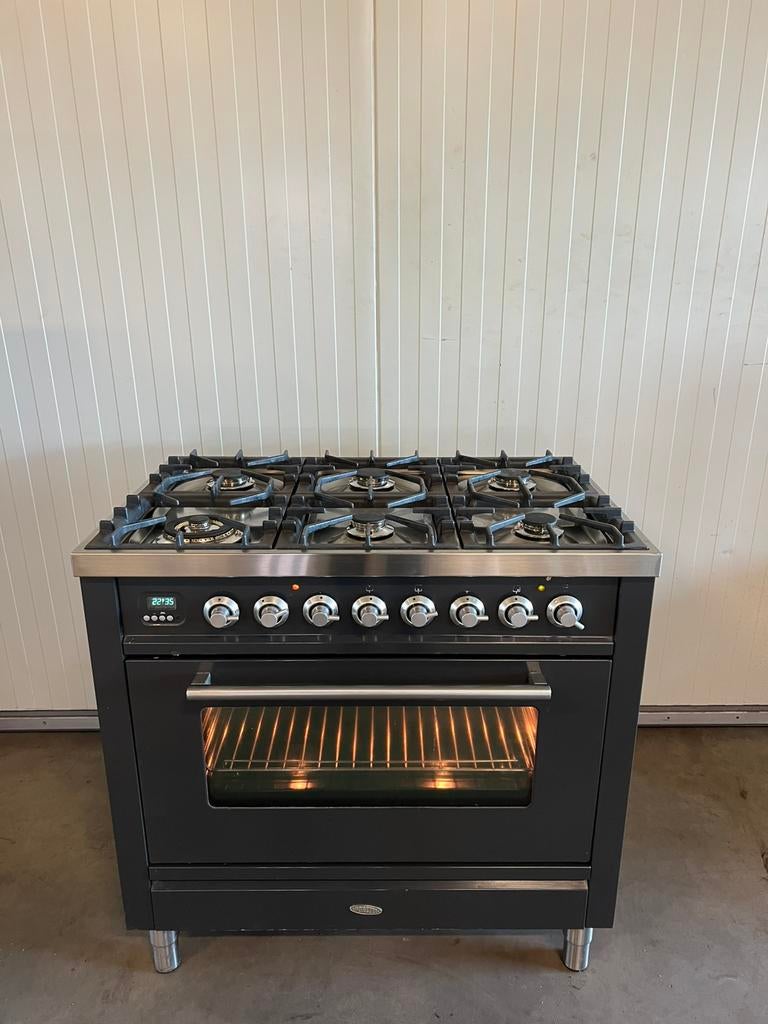 Luxe Boretti fornuis antraciet 6 pits - 90 cm, Witgoed en Apparatuur, Fornuizen, 60 cm of meer, Ophalen of Verzenden, Zo goed als nieuw