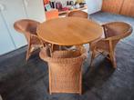Rotan Ronde Eethoek Tafel met 4 Stoelen, Ophalen, Rond, Zo goed als nieuw, 100 tot 150 cm