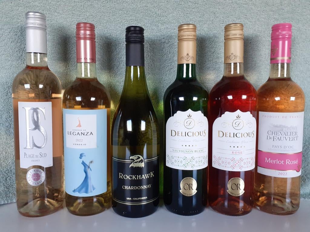 6 Flessen Wijn - Witte en Rose Wijnen., Overige gebieden, Overige typen, Nieuw, Ophalen of Verzenden