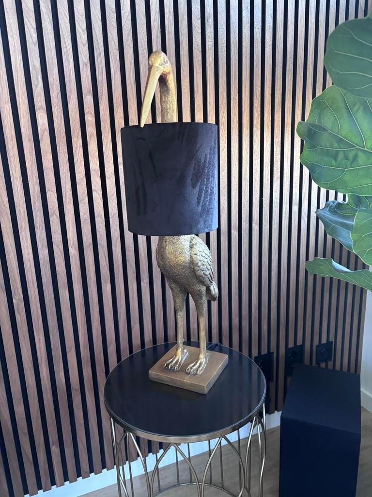 Goudkleurige Tafel Lamp met Kraanvogel Design, Ophalen of Verzenden, Zo goed als nieuw, Metaal, 50 tot 75 cm