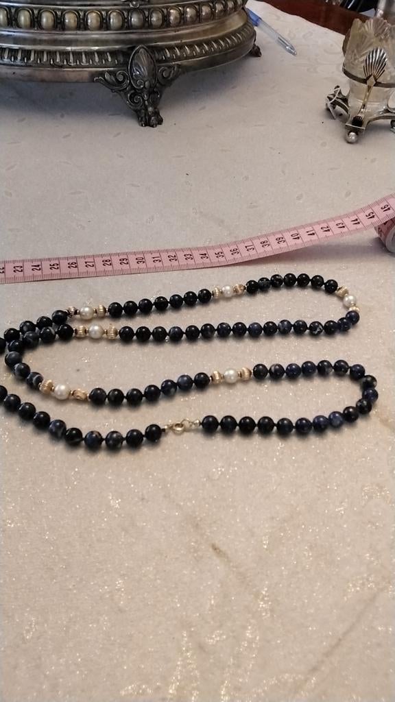 Lapis lazuli collier., Ophalen of Verzenden, Zo goed als nieuw, Goud, Met bedels of kralen