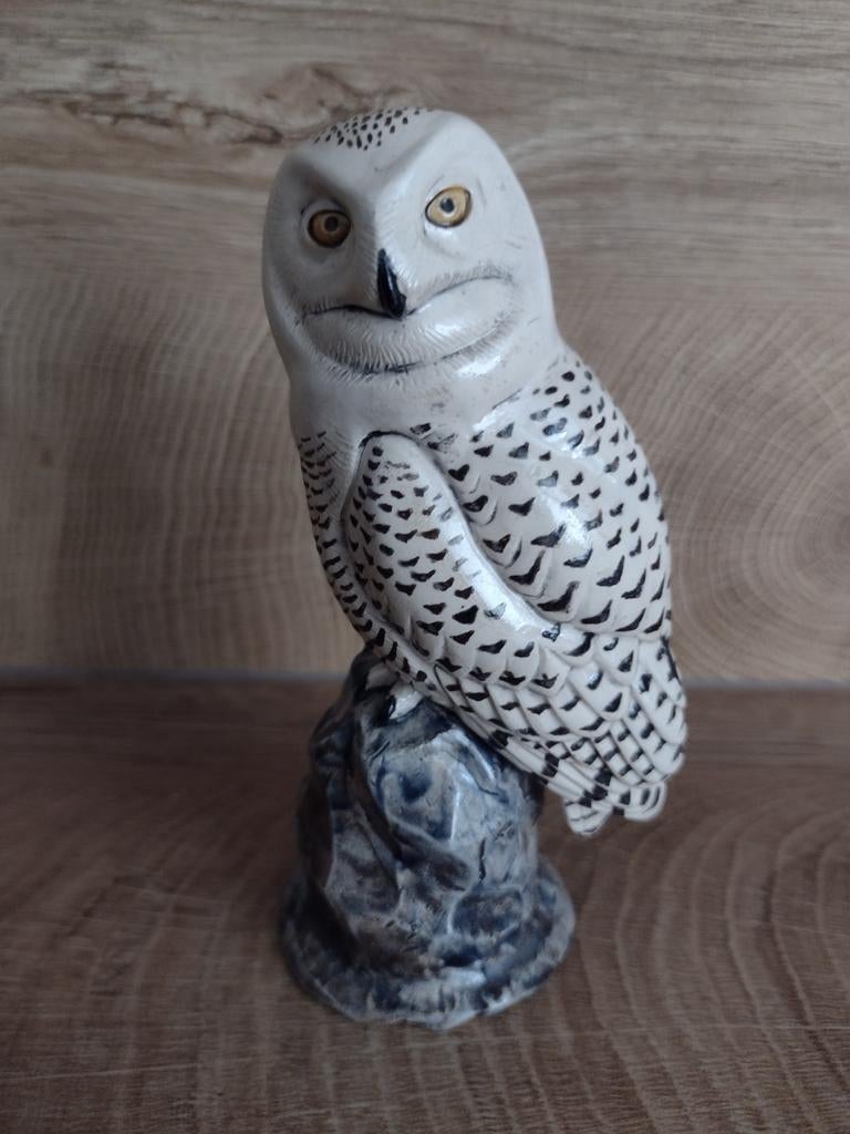 Keramieken sneeuwuil beeldje - Handgemaakt, Antiek en Kunst, Minder dan 20 cm, Handgemaakt, Ophalen of Verzenden, Beeld