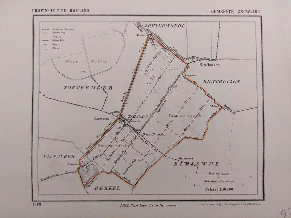 202 / Litho uit 1868 door J. Kuyper van Zegwaart ZH, Ophalen of Verzenden