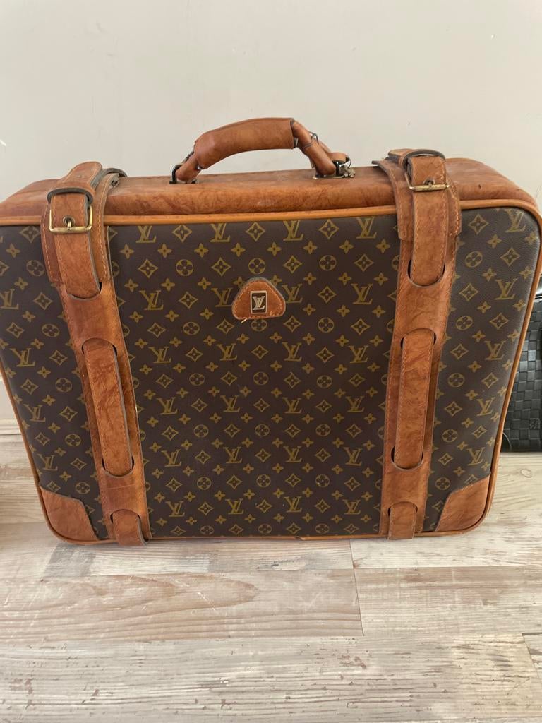 Vintage Louis Vuitton koffer, Gebruikt, 50 tot 60 cm, Slot, Leer