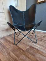 z.g.a.n. zwarte buffel-leren vlinderstoel., Ophalen, Zwart, Zo goed als nieuw, Metaal