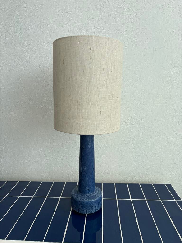 HKliving Retro Stoneware tafellamp blue, Huis en Inrichting, Lampen | Tafellampen, Ophalen, Zo goed als nieuw, Stof, 50 tot 75 cm